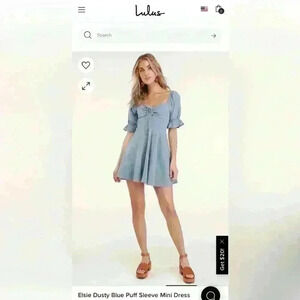 Lulus Elsie Dusty Blue Puff Sleeve Mini Dress
